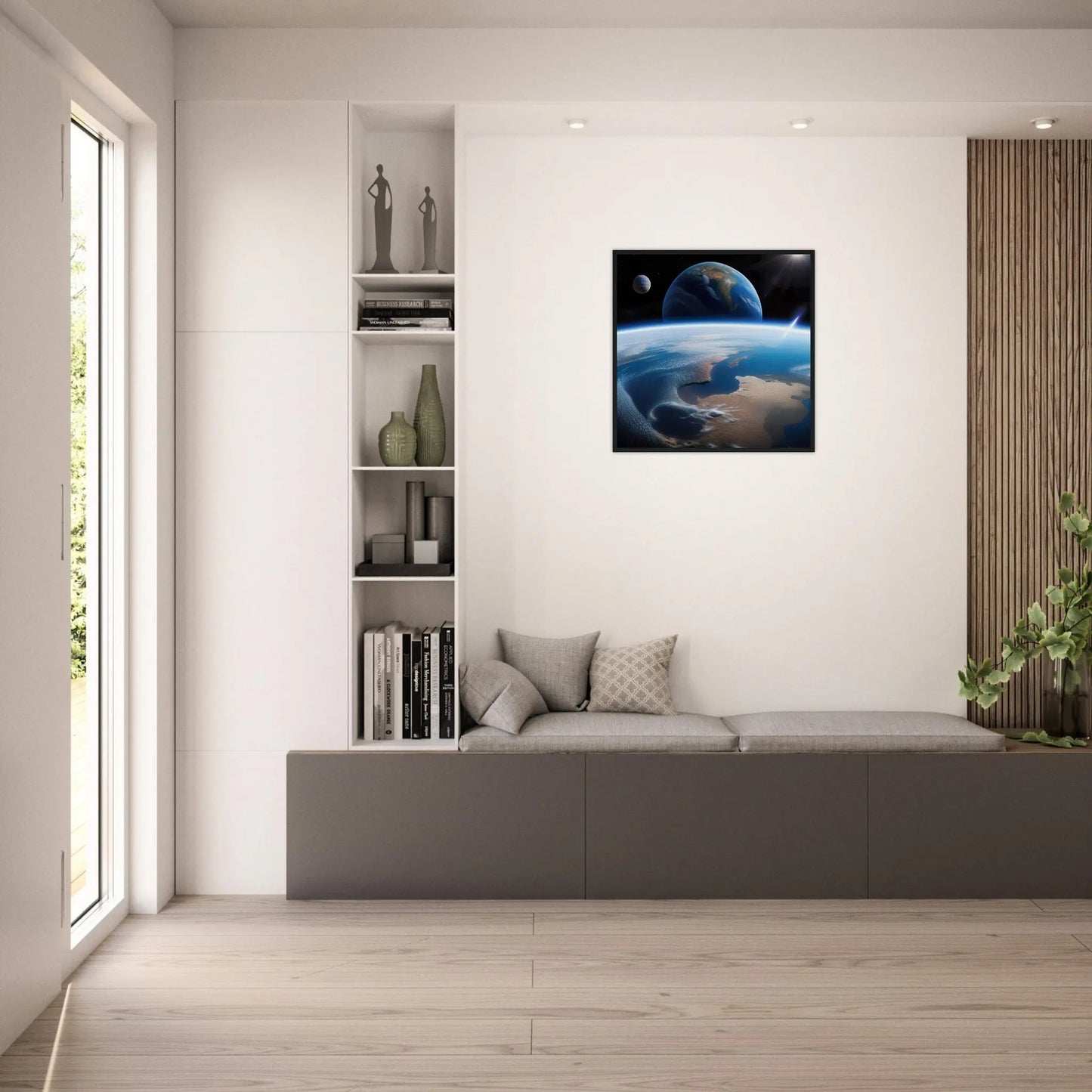 Gerahmtes Premium-Poster - Jenseits des Horizonts - 3D-Stil, KI-Kunst, Sci-Fi,  - RolConArt