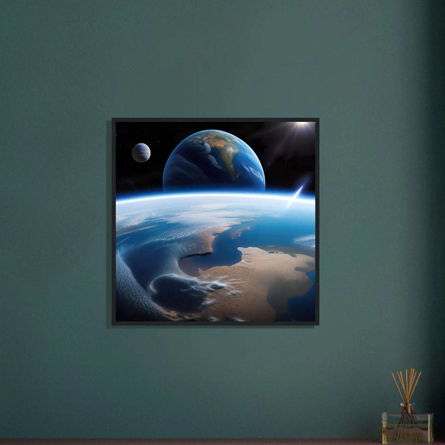 Gerahmtes Premium-Poster - Jenseits des Horizonts - 3D-Stil, KI-Kunst, Sci-Fi,  - RolConArt