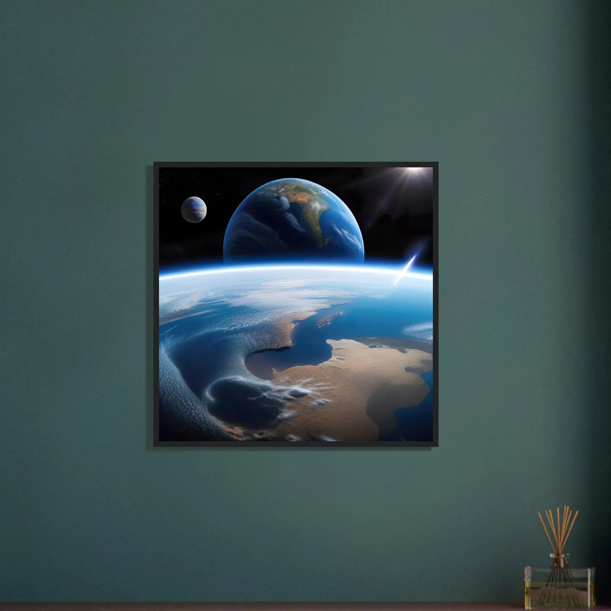 Gerahmtes Premium-Poster - Jenseits des Horizonts - 3D-Stil, KI-Kunst, Sci-Fi,  - RolConArt