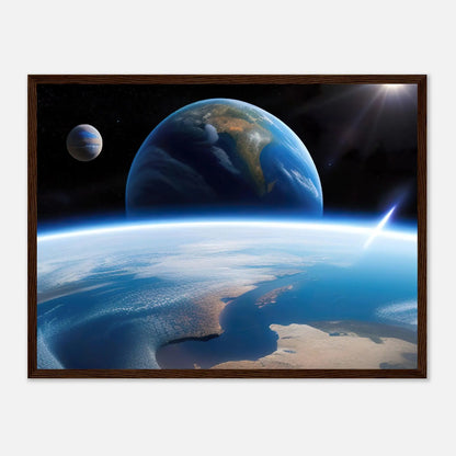 Gerahmtes Premium-Poster - Jenseits des Horizonts - 3D-Stil, KI-Kunst, Sci-Fi, 45x60-cm-18x24-Dunkler-Holzrahmen - RolConArt