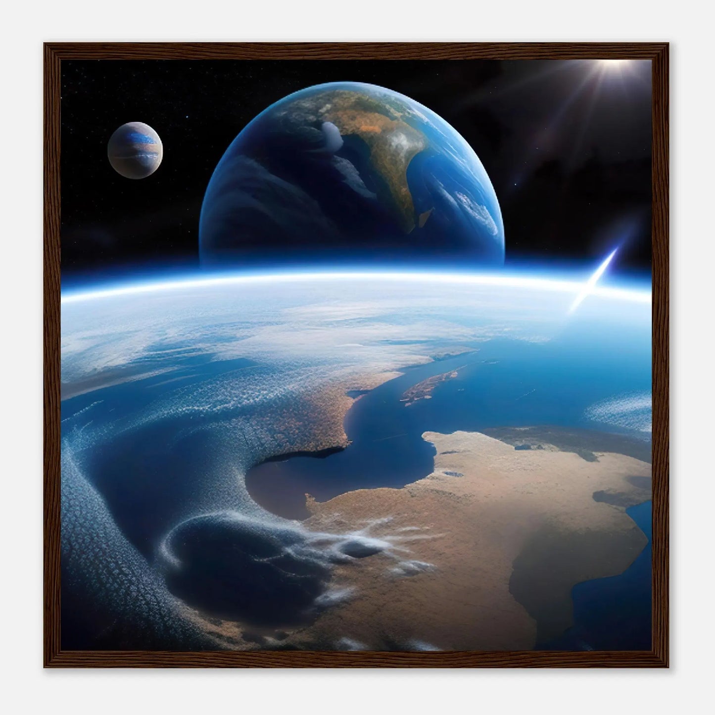 Gerahmtes Premium-Poster - Jenseits des Horizonts - 3D-Stil, KI-Kunst, Sci-Fi, 50x50-cm-20x20-Dunkler-Holzrahmen - RolConArt