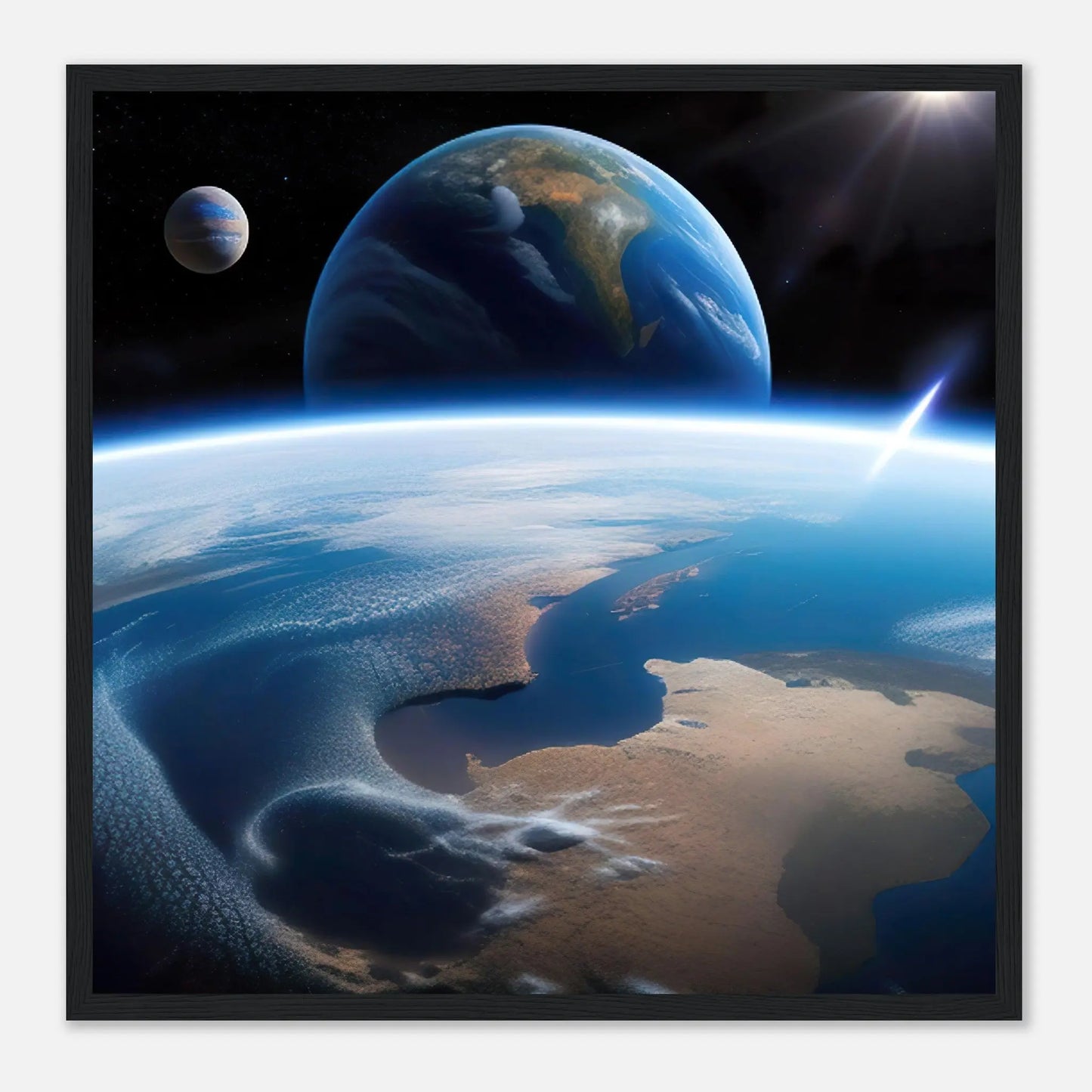 Gerahmtes Premium-Poster - Jenseits des Horizonts - 3D-Stil, KI-Kunst, Sci-Fi, 50x50-cm-20x20-Schwarzer-Rahmen - RolConArt