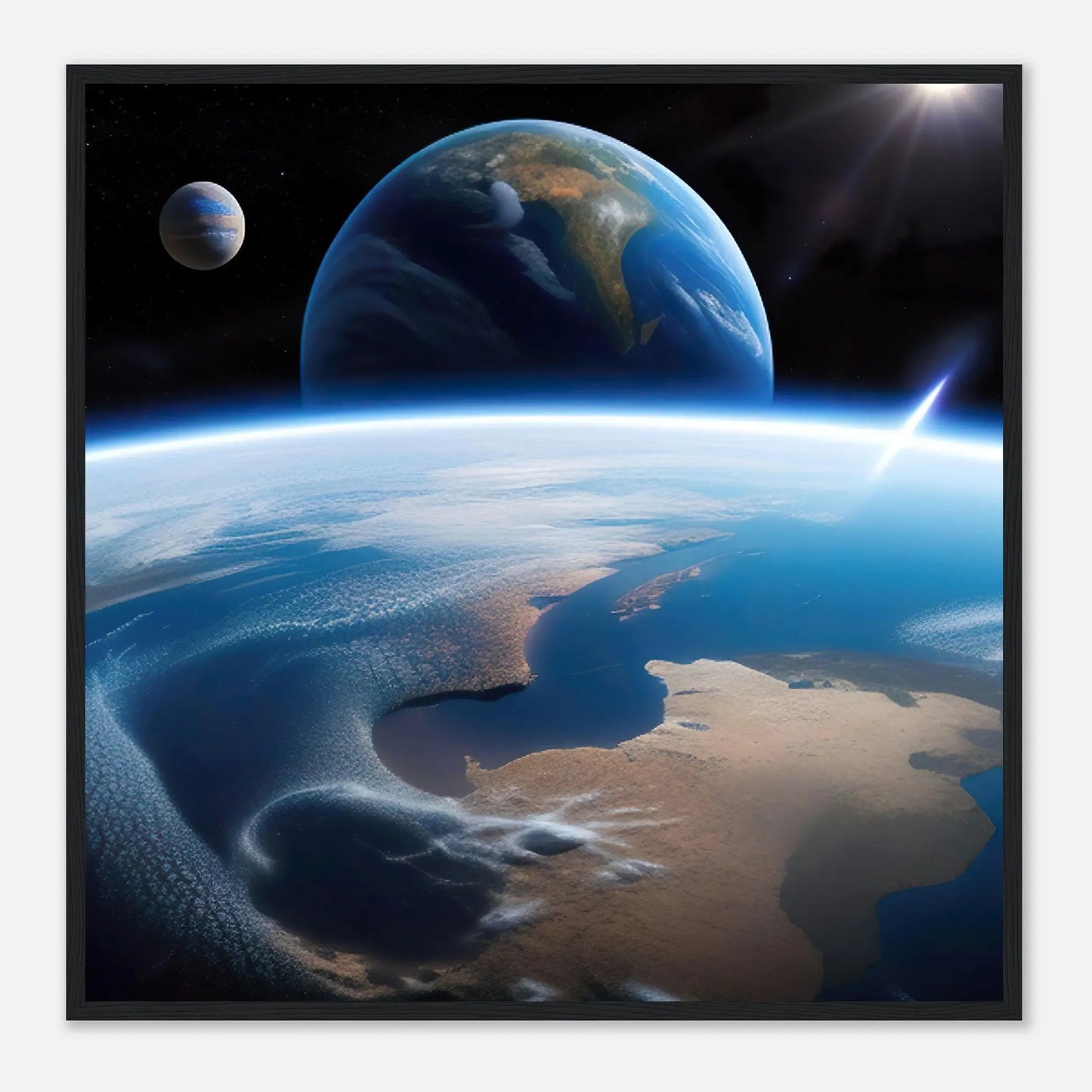 Gerahmtes Premium-Poster - Jenseits des Horizonts - 3D-Stil, KI-Kunst, Sci-Fi, 70x70-cm-28x28-Schwarzer-Rahmen - RolConArt