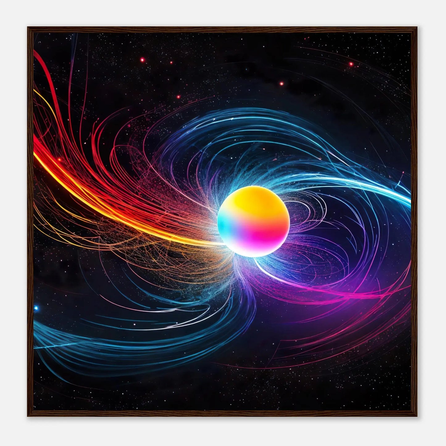 Gerahmtes Premium-Poster - Kosmische Energie - Digitaler Stil, KI-Kunst, Kreative Vielfalt, 70x70-cm-28x28-Dunkler-Holzrahmen - RolConArt