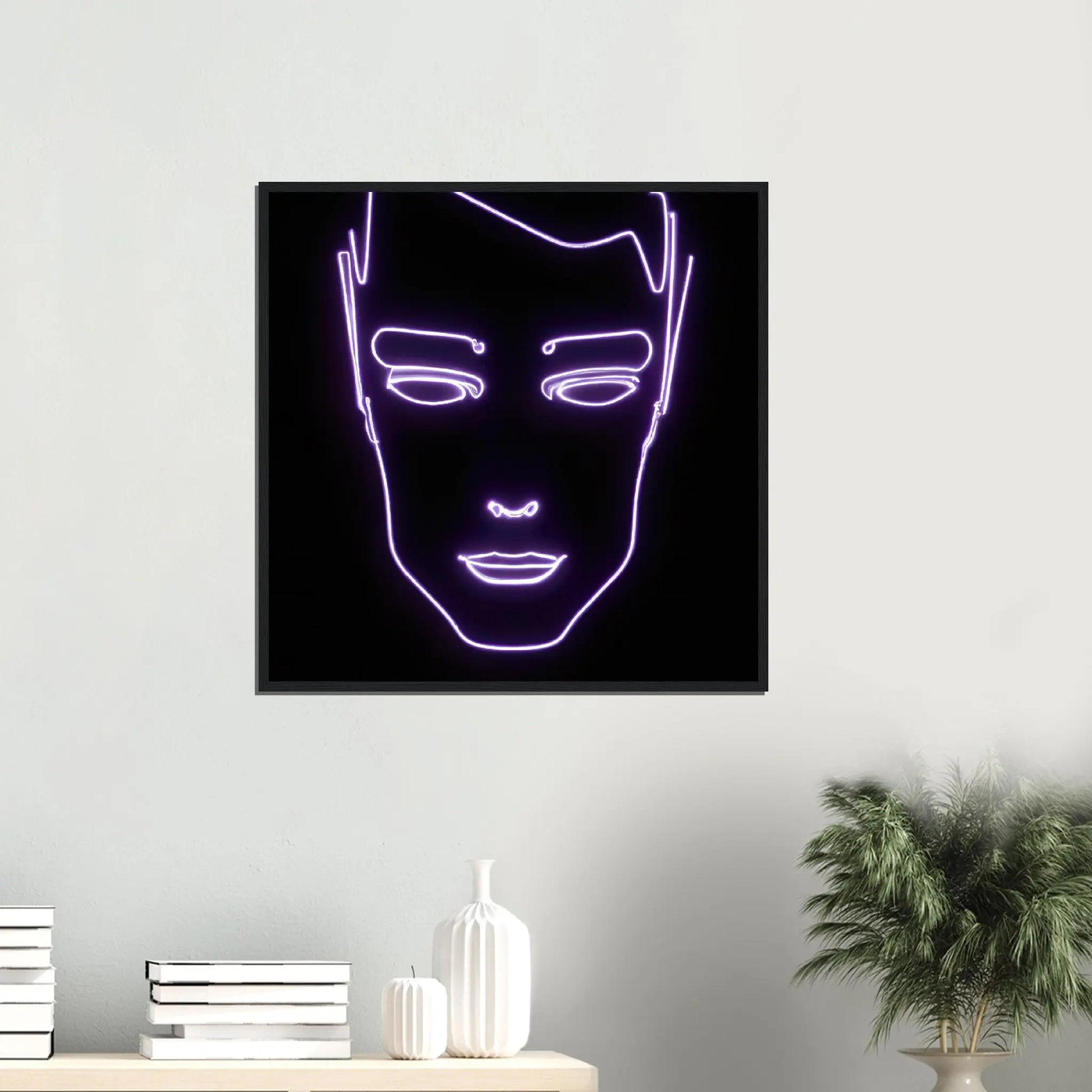 Gerahmtes Premium-Poster - Männliches Gesicht - Neon Stil, KI-Kunst, Neon,  - RolConArt