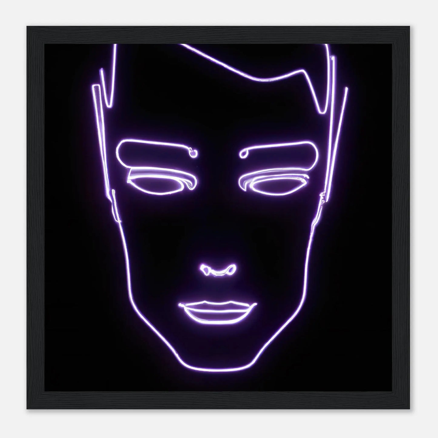 Gerahmtes Premium-Poster - Männliches Gesicht - Neon Stil, KI-Kunst, Neon, 30x30-cm-12x12-Schwarz - RolConArt