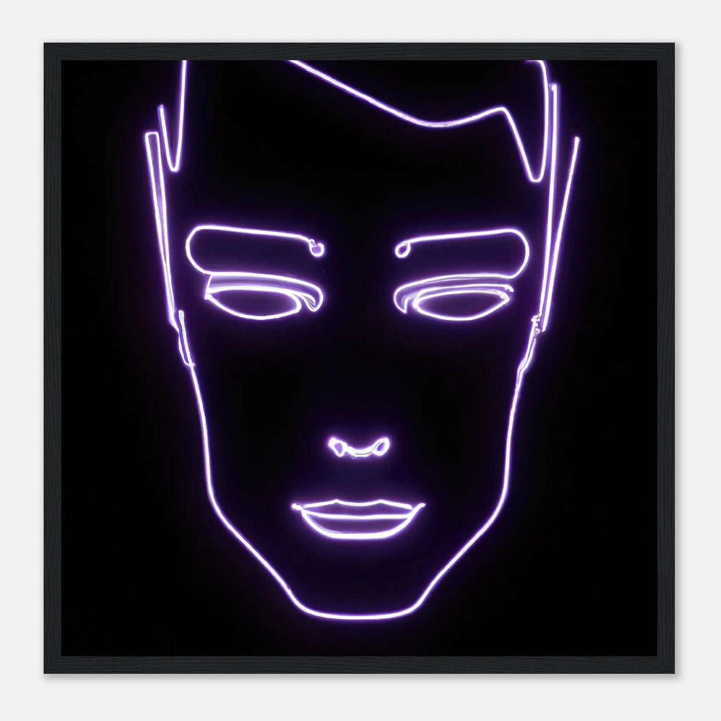 Gerahmtes Premium-Poster - Männliches Gesicht - Neon Stil, KI-Kunst, Neon, 50x50-cm-20x20-Schwarz - RolConArt