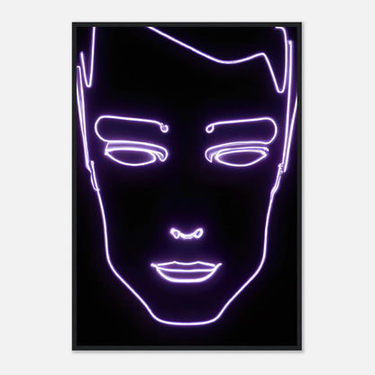 Gerahmtes Premium-Poster - Männliches Gesicht - Neon Stil, KI-Kunst, Neon, 70x100-cm-28x40-Schwarz - RolConArt