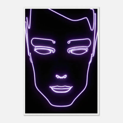 Gerahmtes Premium-Poster - Männliches Gesicht - Neon Stil, KI-Kunst, Neon, 70x100-cm-28x40-Weiß - RolConArt