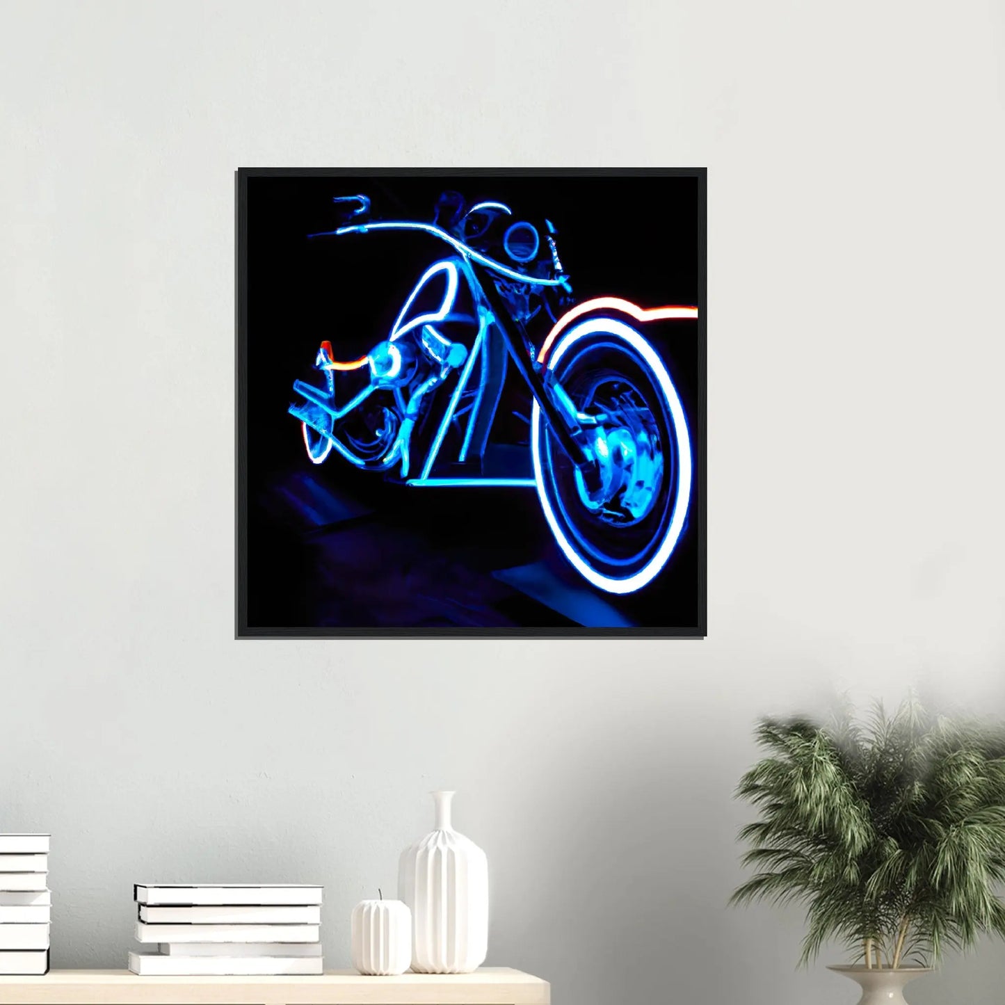 Gerahmtes Premium-Poster - Motorrad - Neon Stil, KI-Kunst, Neon,  - RolConArt