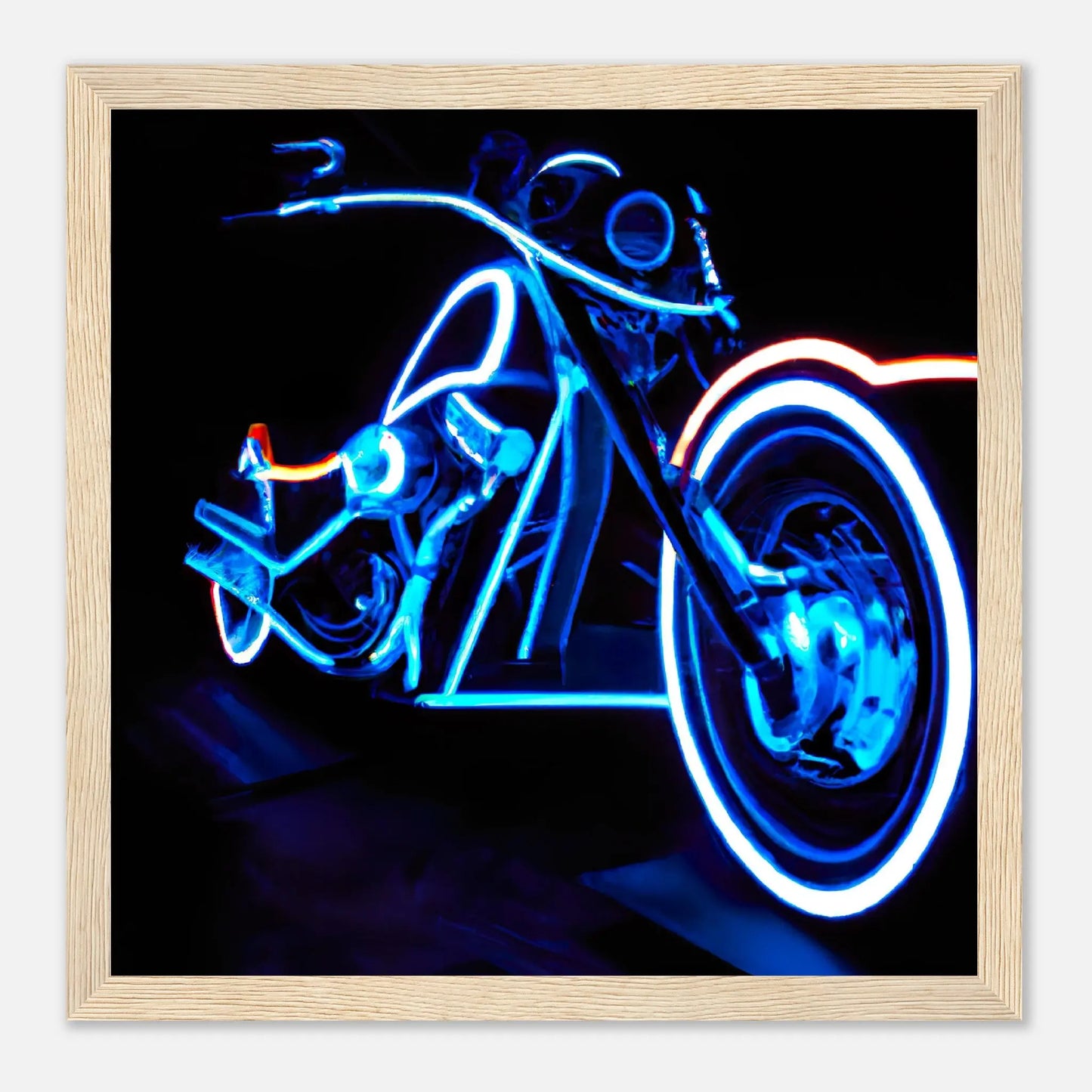 Gerahmtes Premium-Poster - Motorrad - Neon Stil, KI-Kunst, Neon, 30x30-cm-12x12-Holz - RolConArt