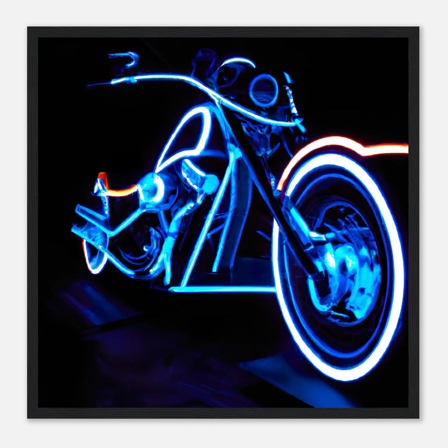 Gerahmtes Premium-Poster - Motorrad - Neon Stil, KI-Kunst, Neon, 50x50-cm-20x20-Schwarz - RolConArt