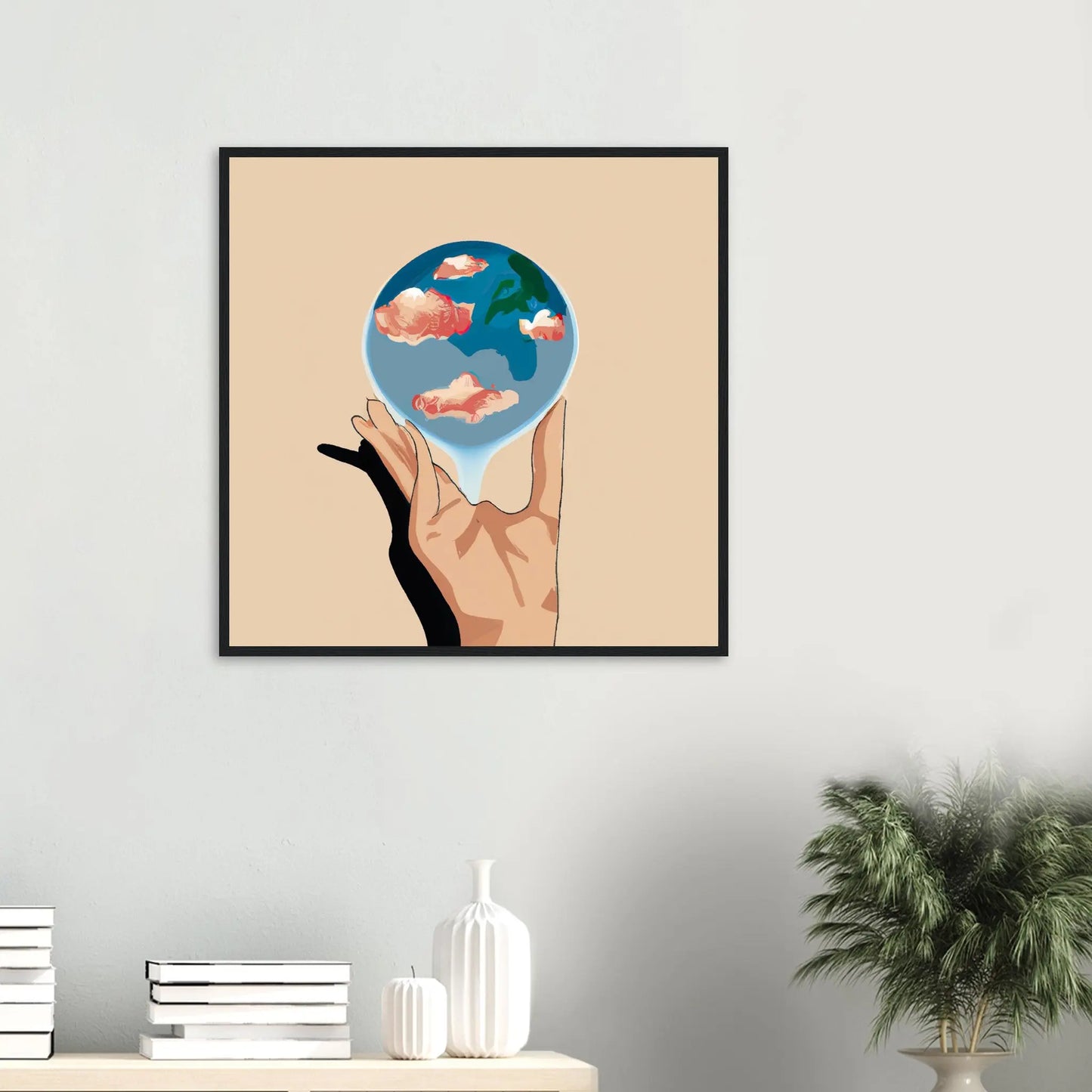 Gerahmtes Premium-Poster - Planet in der Hand - Anime Stil, KI-Kunst, Anime,  - RolConArt