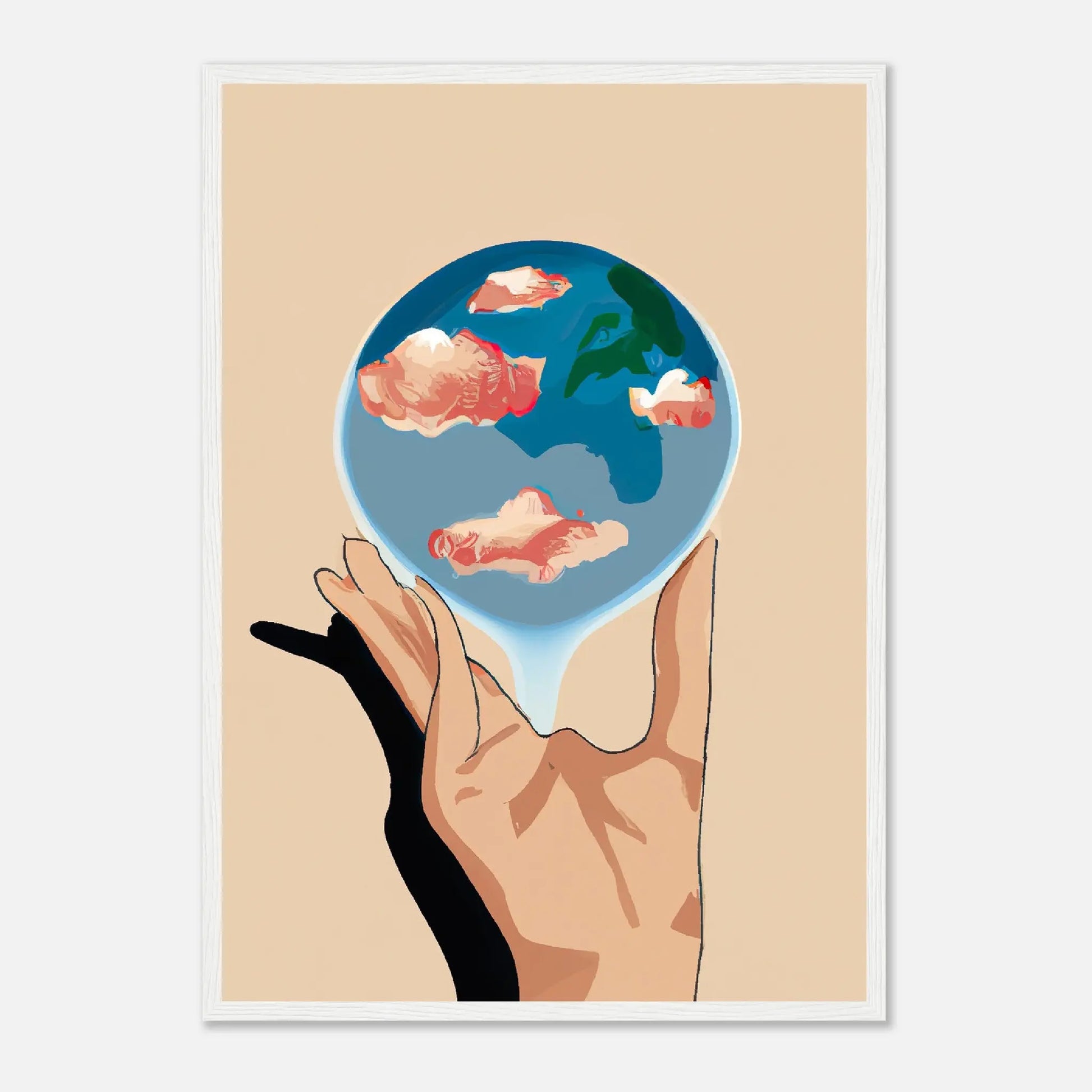 Gerahmtes Premium-Poster - Planet in der Hand - Anime Stil, KI-Kunst, Anime,  - RolConArt