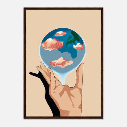 Gerahmtes Premium-Poster - Planet in der Hand - Anime Stil, KI-Kunst, Anime,  - RolConArt