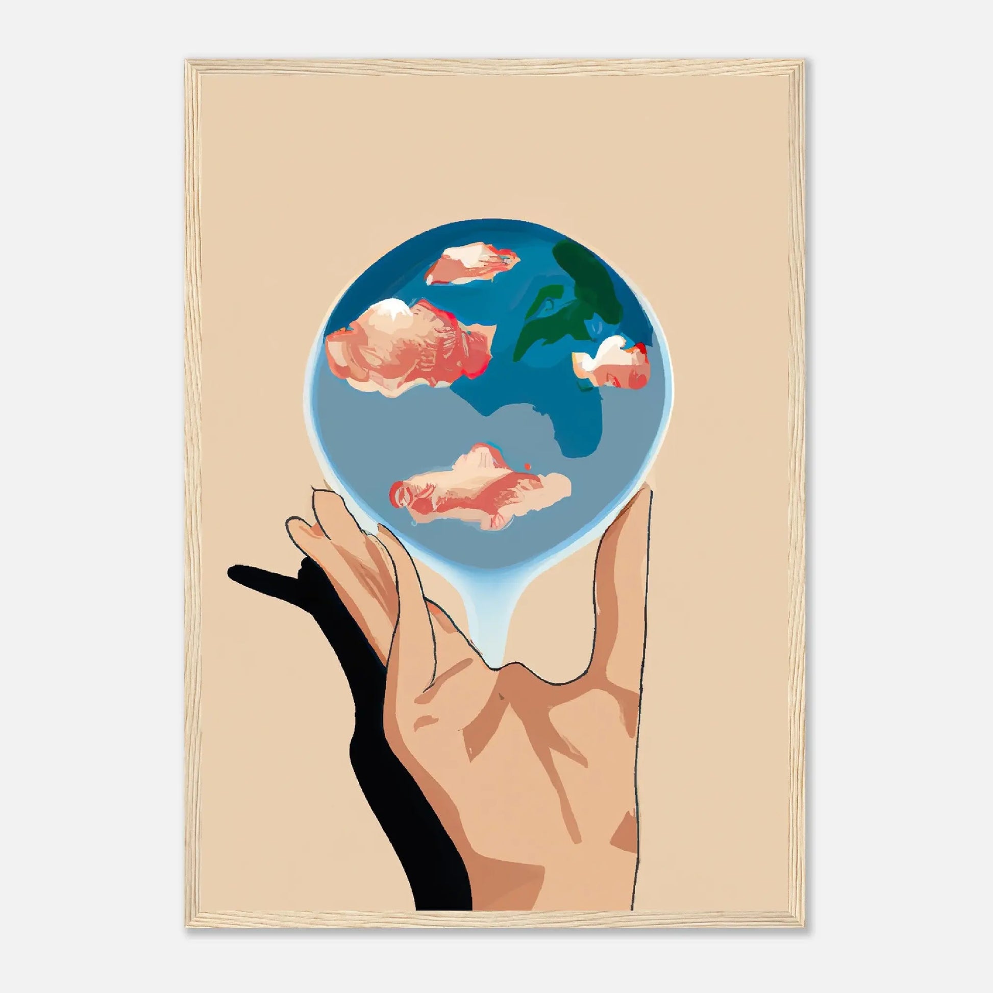 Gerahmtes Premium-Poster - Planet in der Hand - Anime Stil, KI-Kunst, Anime,  - RolConArt