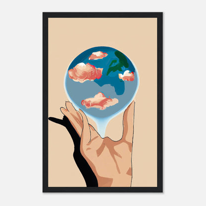 Gerahmtes Premium-Poster - Planet in der Hand - Anime Stil, KI-Kunst, Anime,  - RolConArt