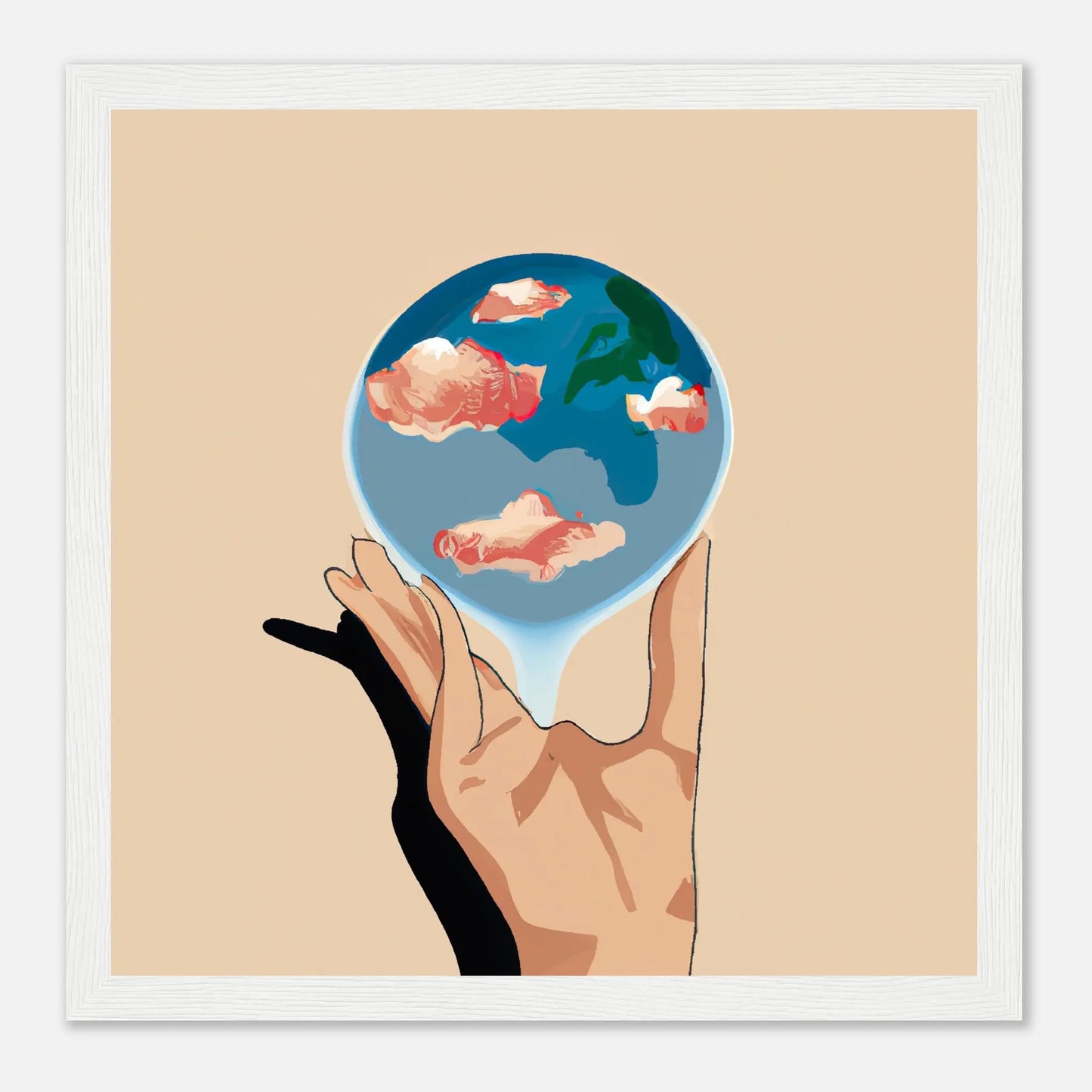 Gerahmtes Premium-Poster - Planet in der Hand - Anime Stil, KI-Kunst, Anime, 30x30-cm-12x12-Weiß - RolConArt