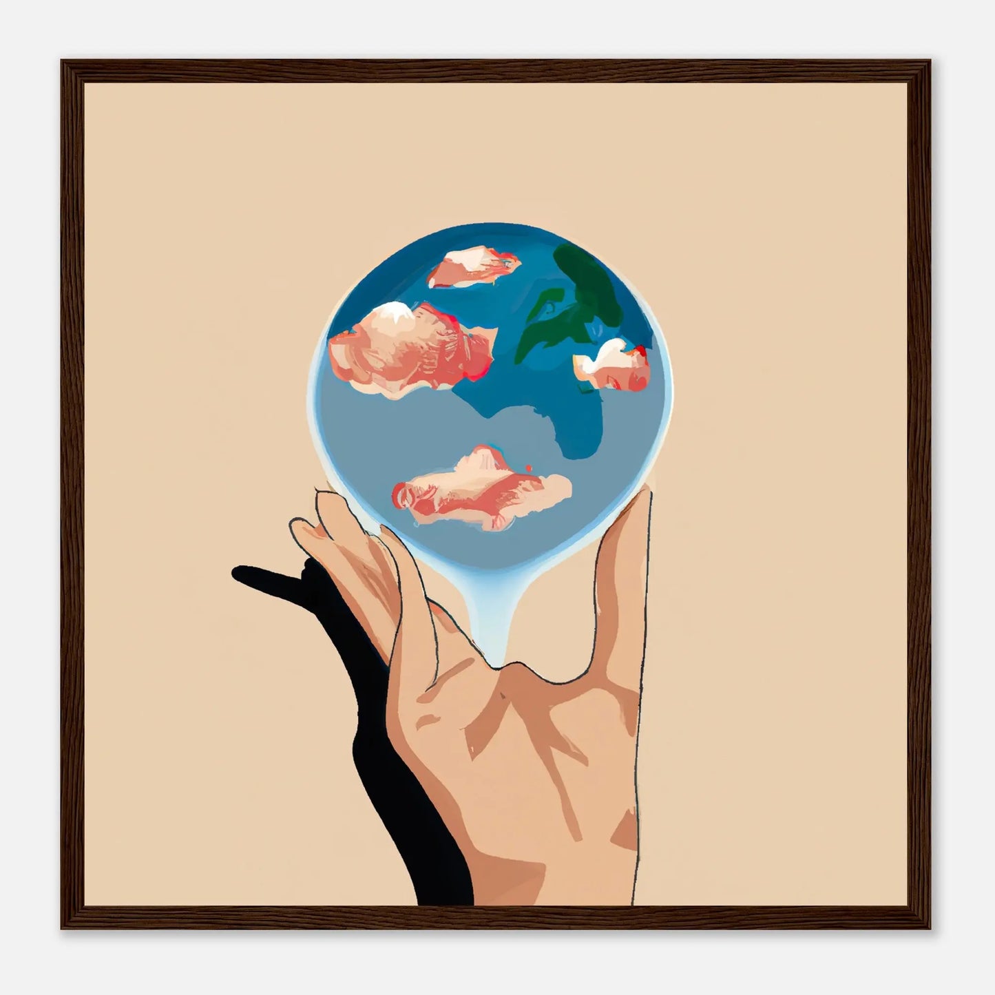 Gerahmtes Premium-Poster - Planet in der Hand - Anime Stil, KI-Kunst, Anime, 50x50-cm-20x20-Dunkles-Holz - RolConArt