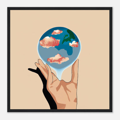 Gerahmtes Premium-Poster - Planet in der Hand - Anime Stil, KI-Kunst, Anime, 50x50-cm-20x20-Schwarz - RolConArt