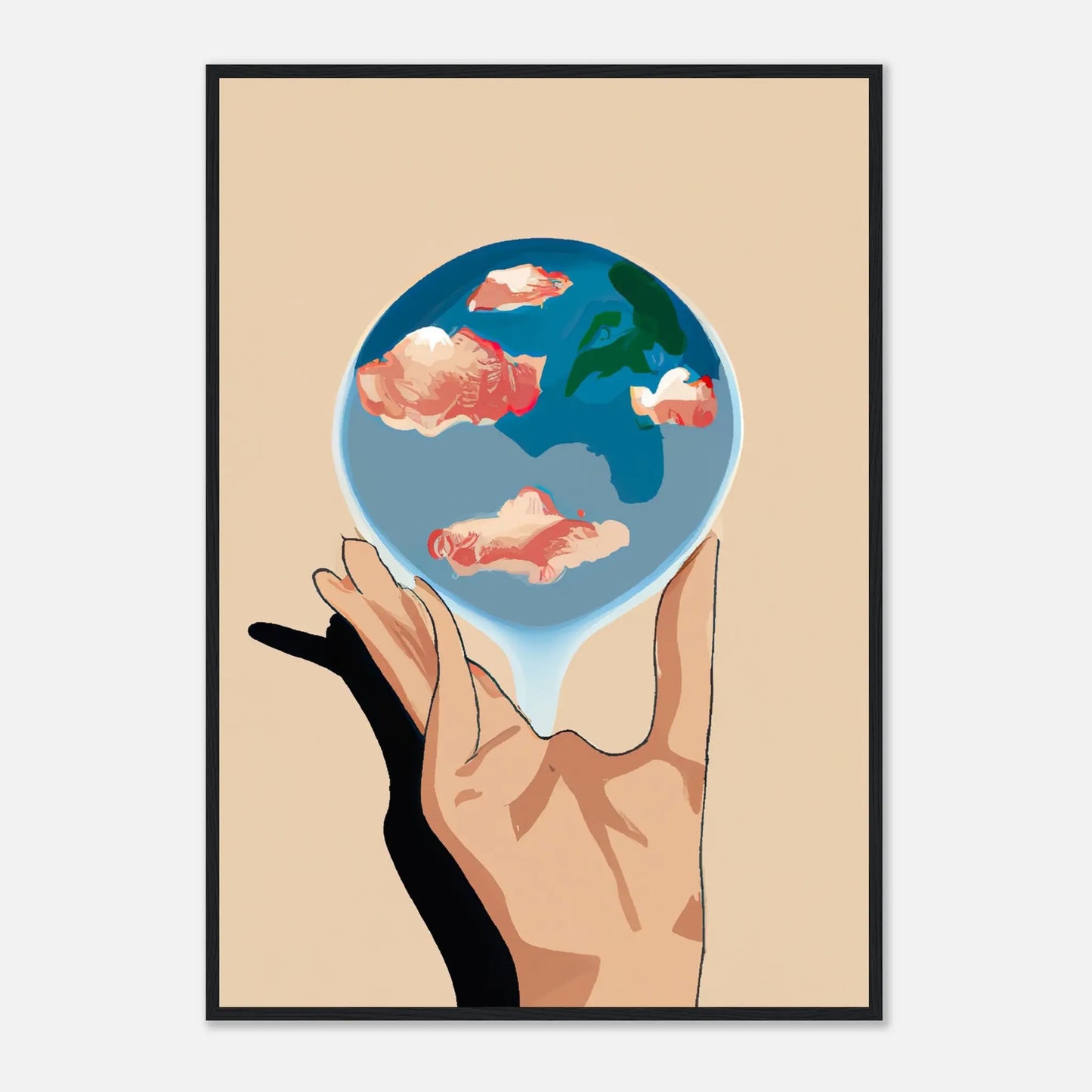 Gerahmtes Premium-Poster - Planet in der Hand - Anime Stil, KI-Kunst, Anime, 70x100-cm-28x40-Schwarz - RolConArt