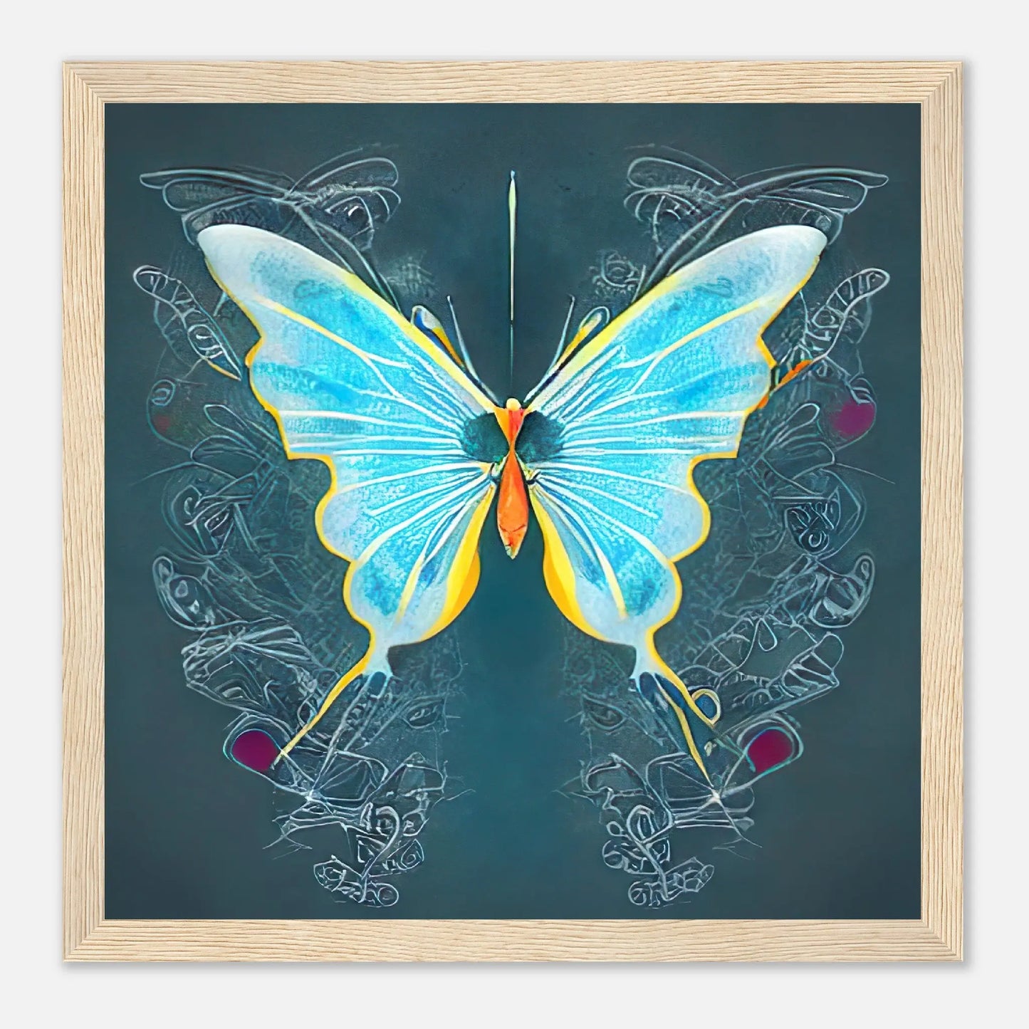 Gerahmtes Premium-Poster - Schmetterling - Digitaler Stil, KI-Kunst, Kreative Vielfalt, 30x30-cm-12x12-Holz - RolConArt