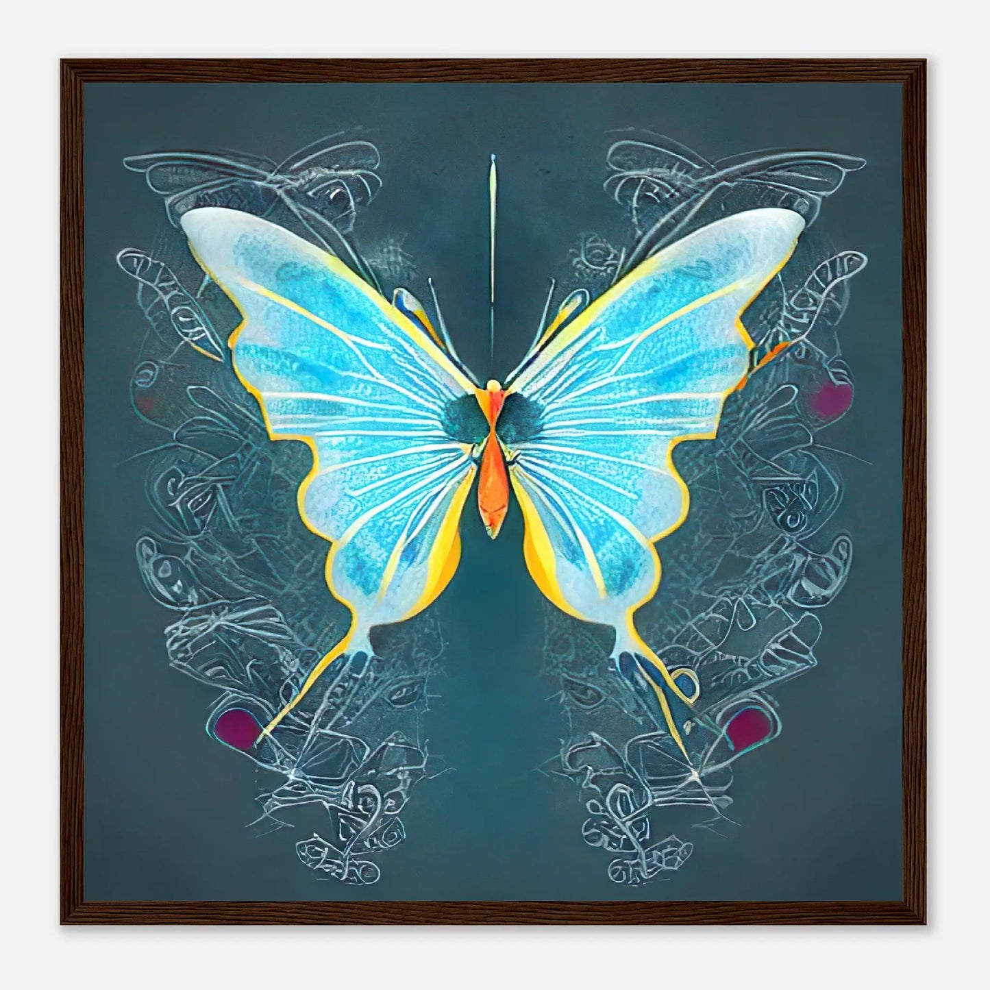 Gerahmtes Premium-Poster - Schmetterling - Digitaler Stil, KI-Kunst, Kreative Vielfalt, 50x50-cm-20x20-Dunkles-Holz - RolConArt