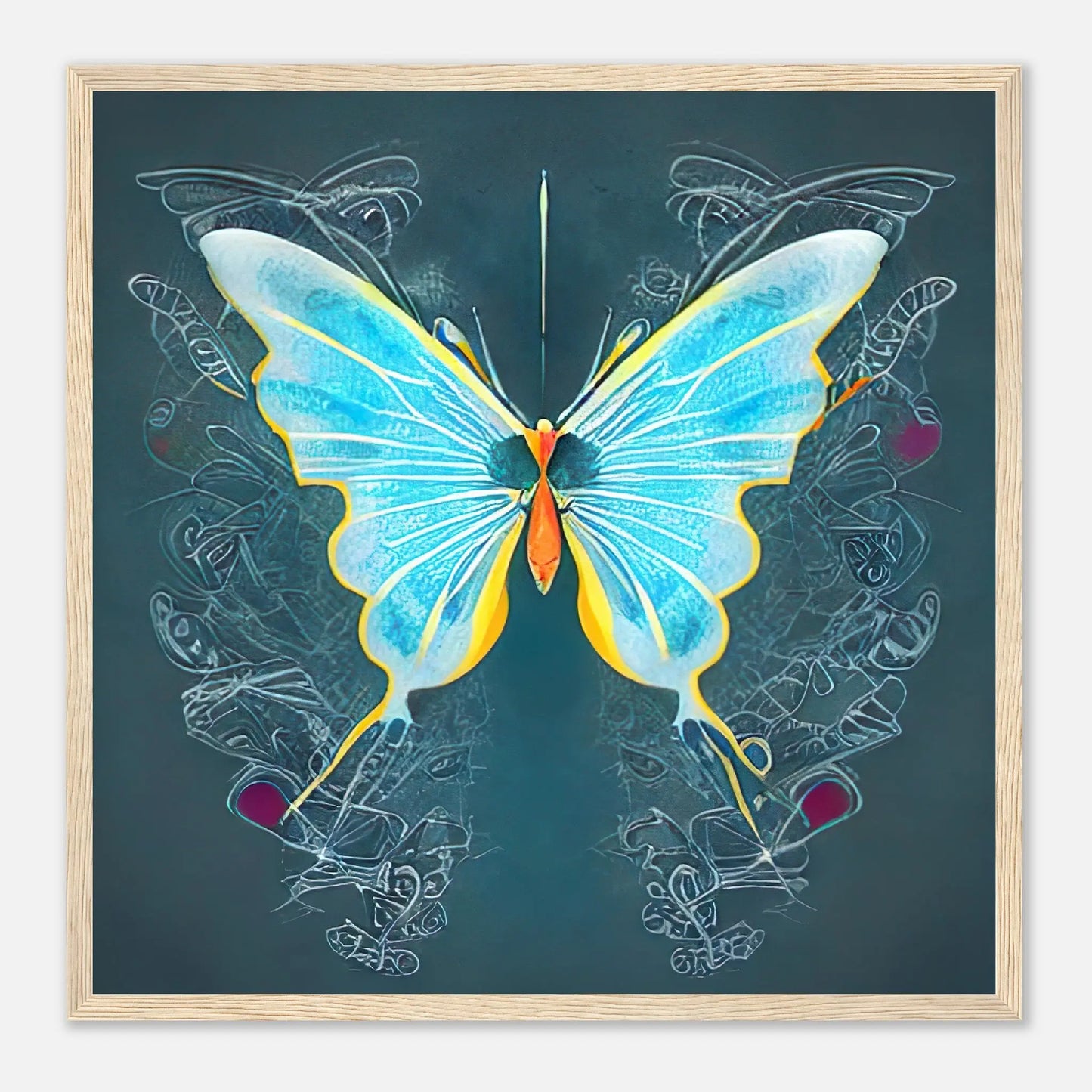 Gerahmtes Premium-Poster - Schmetterling - Digitaler Stil, KI-Kunst, Kreative Vielfalt, 50x50-cm-20x20-Holz - RolConArt