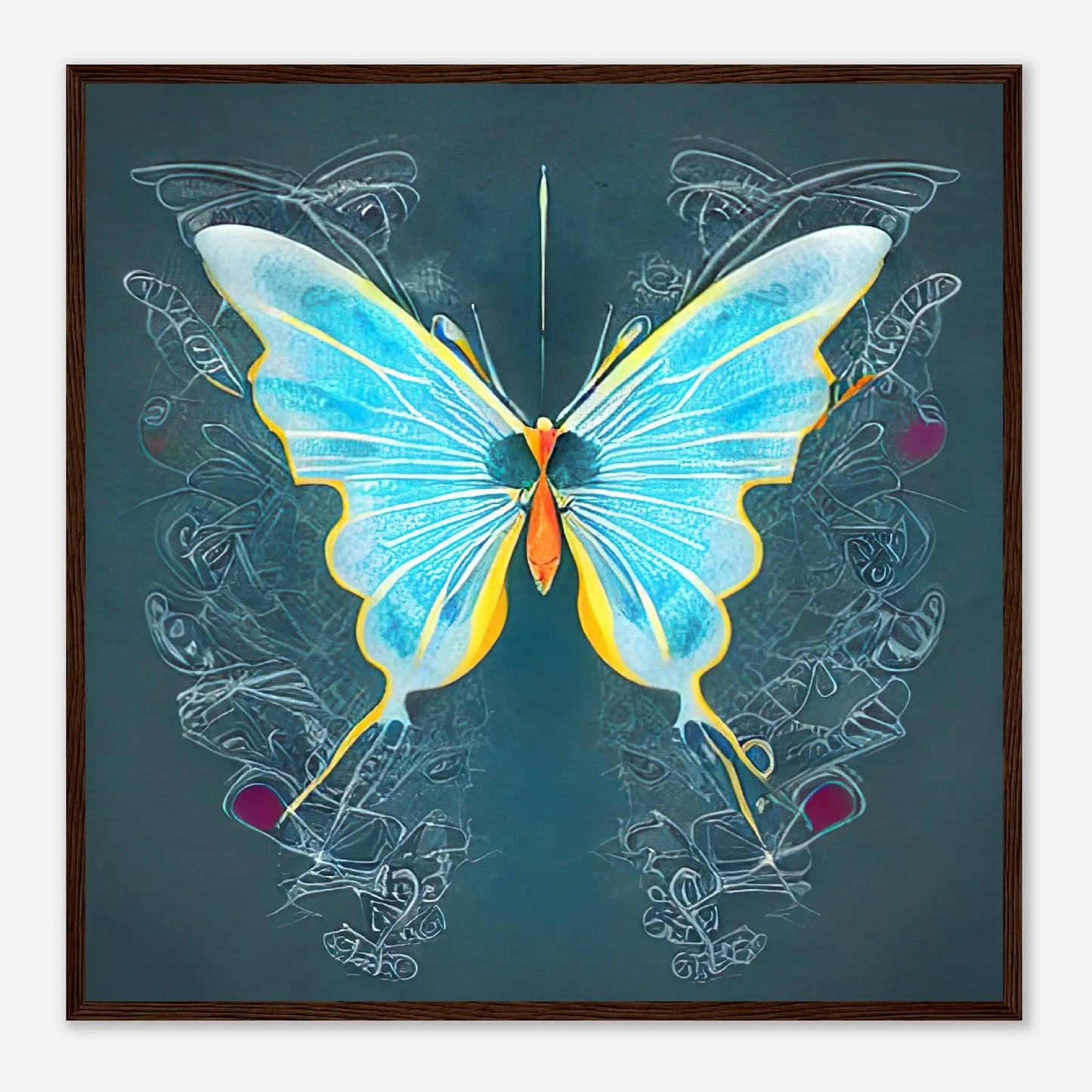 Gerahmtes Premium-Poster - Schmetterling - Digitaler Stil, KI-Kunst, Kreative Vielfalt, 70x70-cm-28x28-Dunkles-Holz - RolConArt