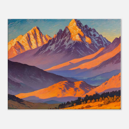 Leinwandbild - Abendliche Berglandschaft - Malerischer Stil, KI-Kunst, Landschaften, 60x75-cm-24x30 - RolConArt