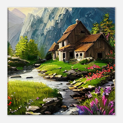 Leinwandbild - Berglandschaft - Malerischer Stil, KI-Kunst, Landschaften, 30x30-cm-12x12 - RolConArt