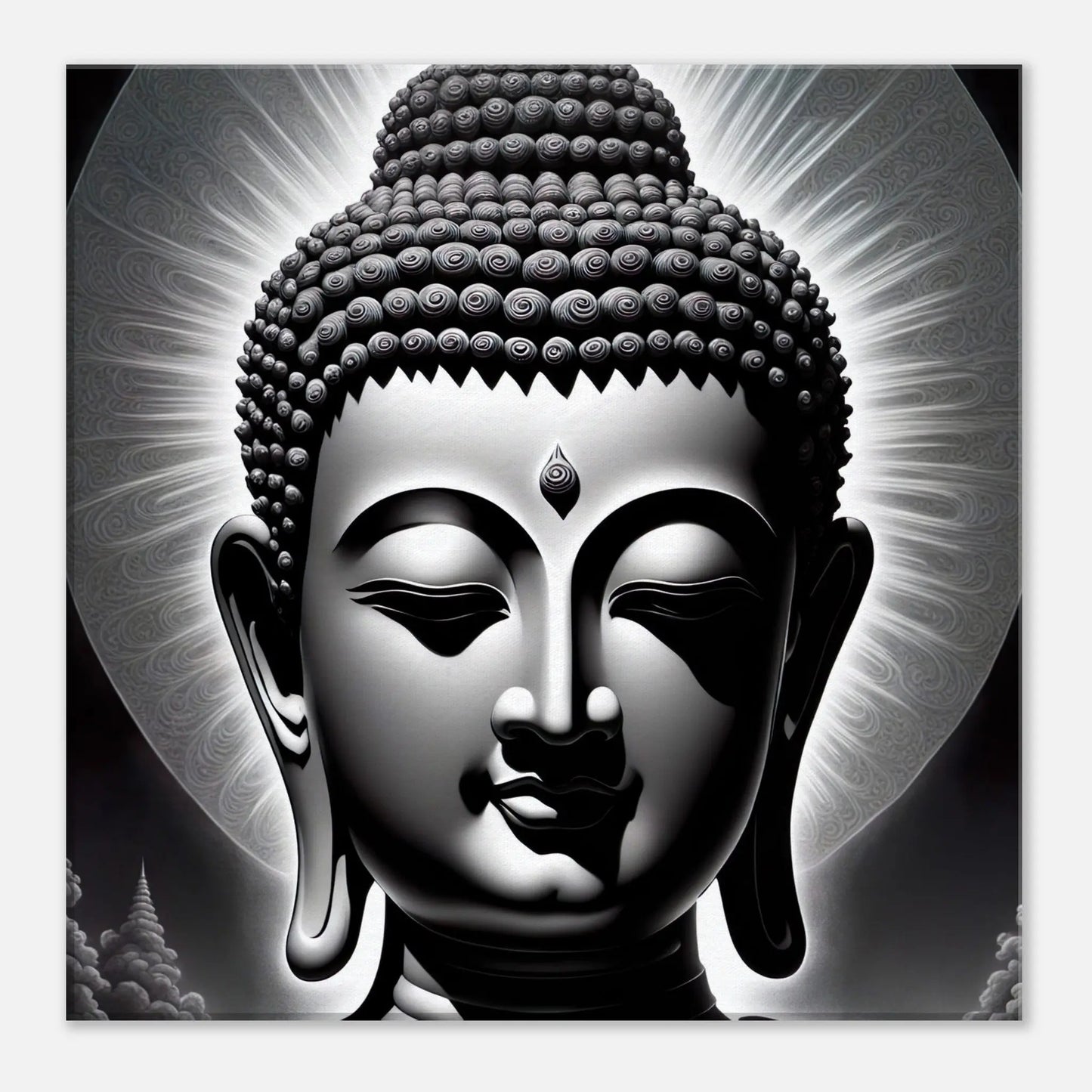 Leinwandbild - Buddha - Schwarz-Weiß Stil, KI-Kunst, Spirituelle Vielfalt, 40x40-cm-16x16 - RolConArt