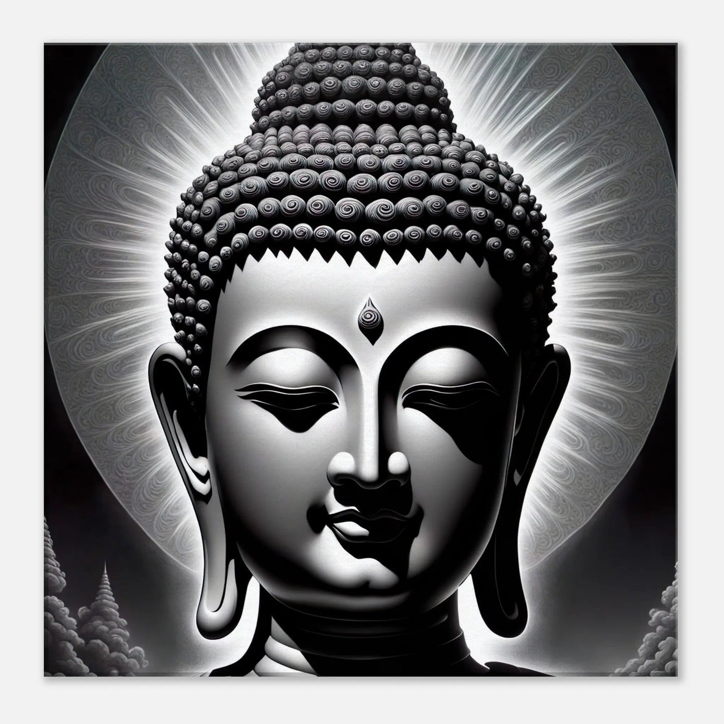 Leinwandbild - Buddha - Schwarz-Weiß Stil, KI-Kunst, Spirituelle Vielfalt, 50x50-cm-20x20 - RolConArt