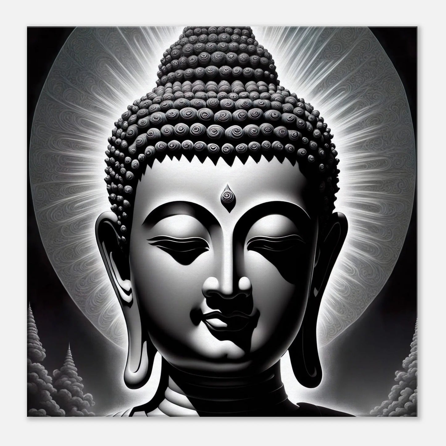 Leinwandbild - Buddha - Schwarz-Weiß Stil, KI-Kunst, Spirituelle Vielfalt, 60x60-cm-24x24 - RolConArt