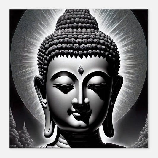 Leinwandbild - Buddha - Schwarz-Weiß Stil, KI-Kunst, Spirituelle Vielfalt, 60x60-cm-24x24 - RolConArt