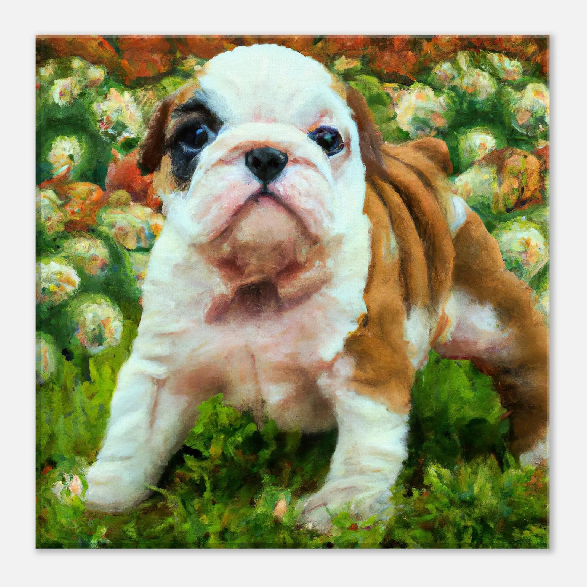 Leinwandbild - Englische Bulldogge - Malerischer Stil, KI-Kunst, Tiere - Malerischer Stil, 30x30-cm-12x12 - RolConArt