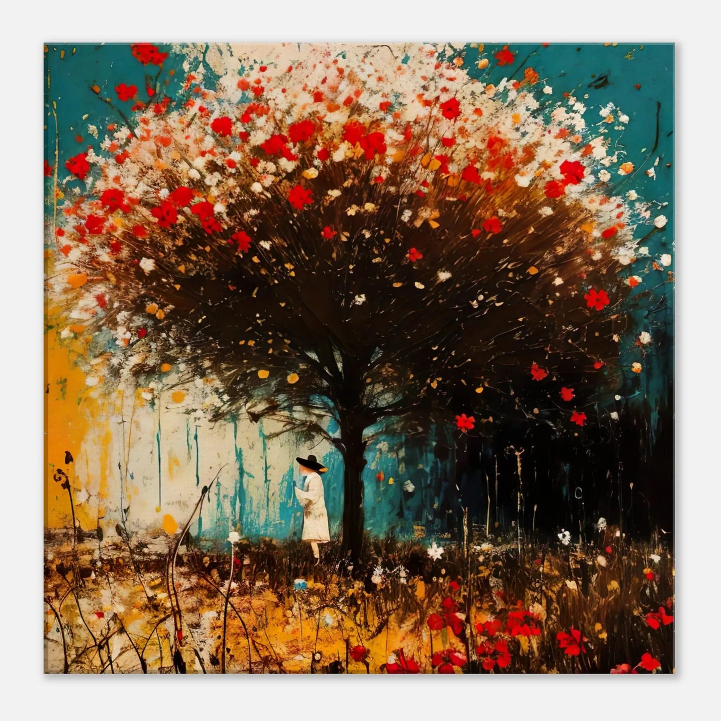 Leinwandbild - Farbenspiel der Natur - Malerischer Stil, KI-Kunst, Landschaften, 50x50-cm-20x20 - RolConArt