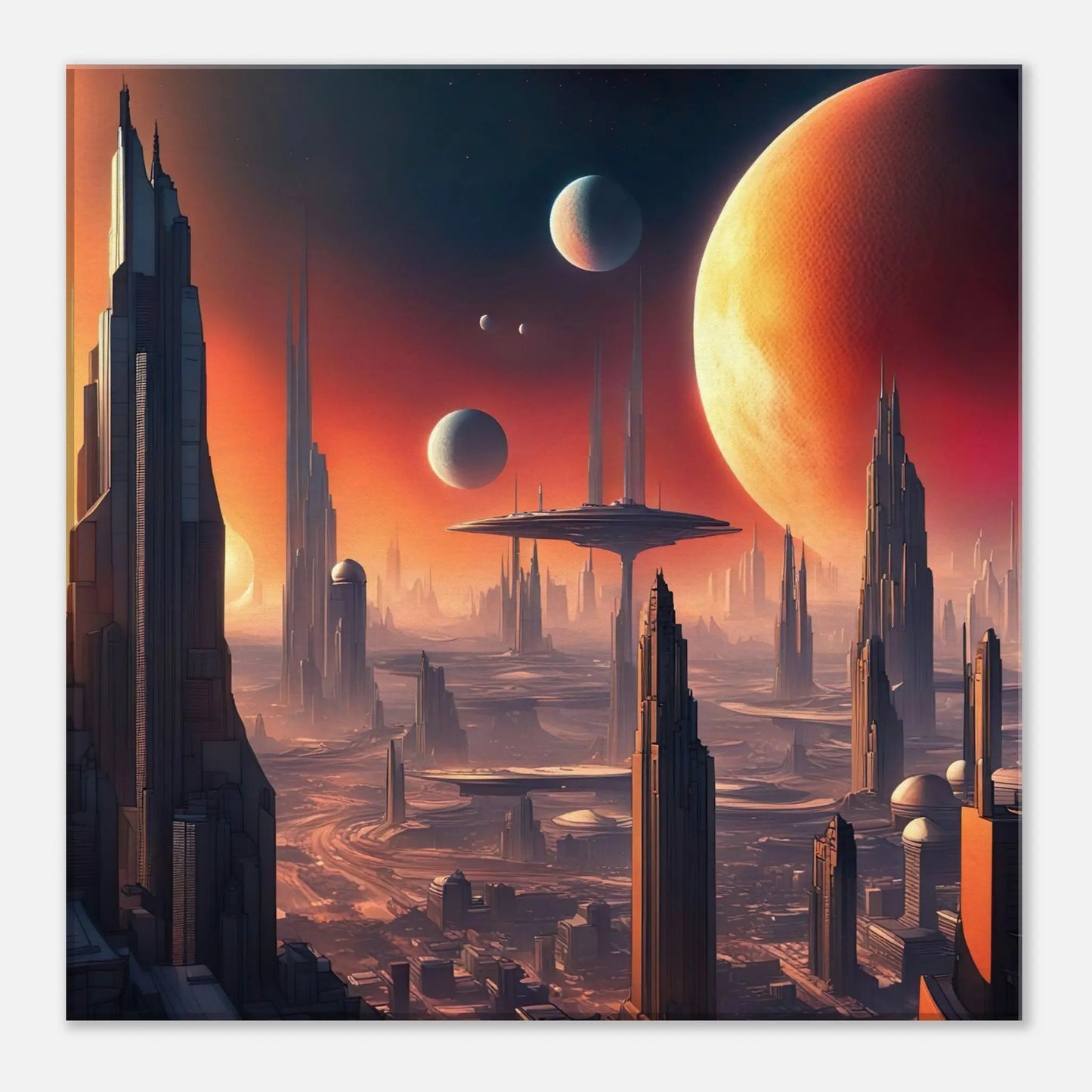 Leinwandbild - Futuristische Welt - Digitaler Stil, KI-Kunst, Sci-Fi, 40x40-cm-16x16 - RolConArt