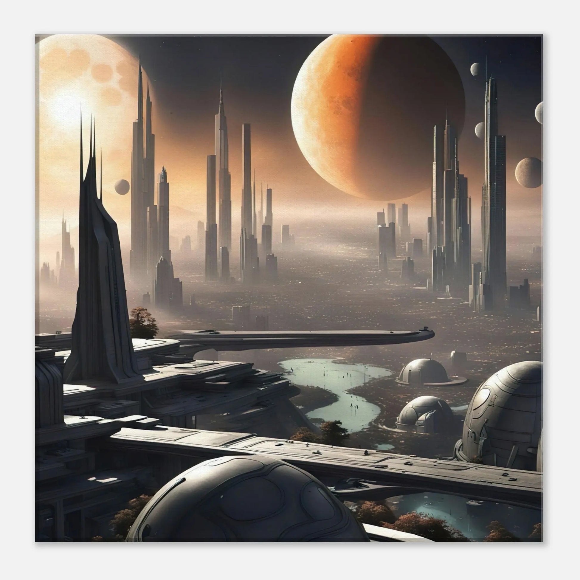 Leinwandbild - Futuristische Welt - Digitaler Stil, KI-Kunst, Sci-Fi, 40x40-cm-16x16 - RolConArt