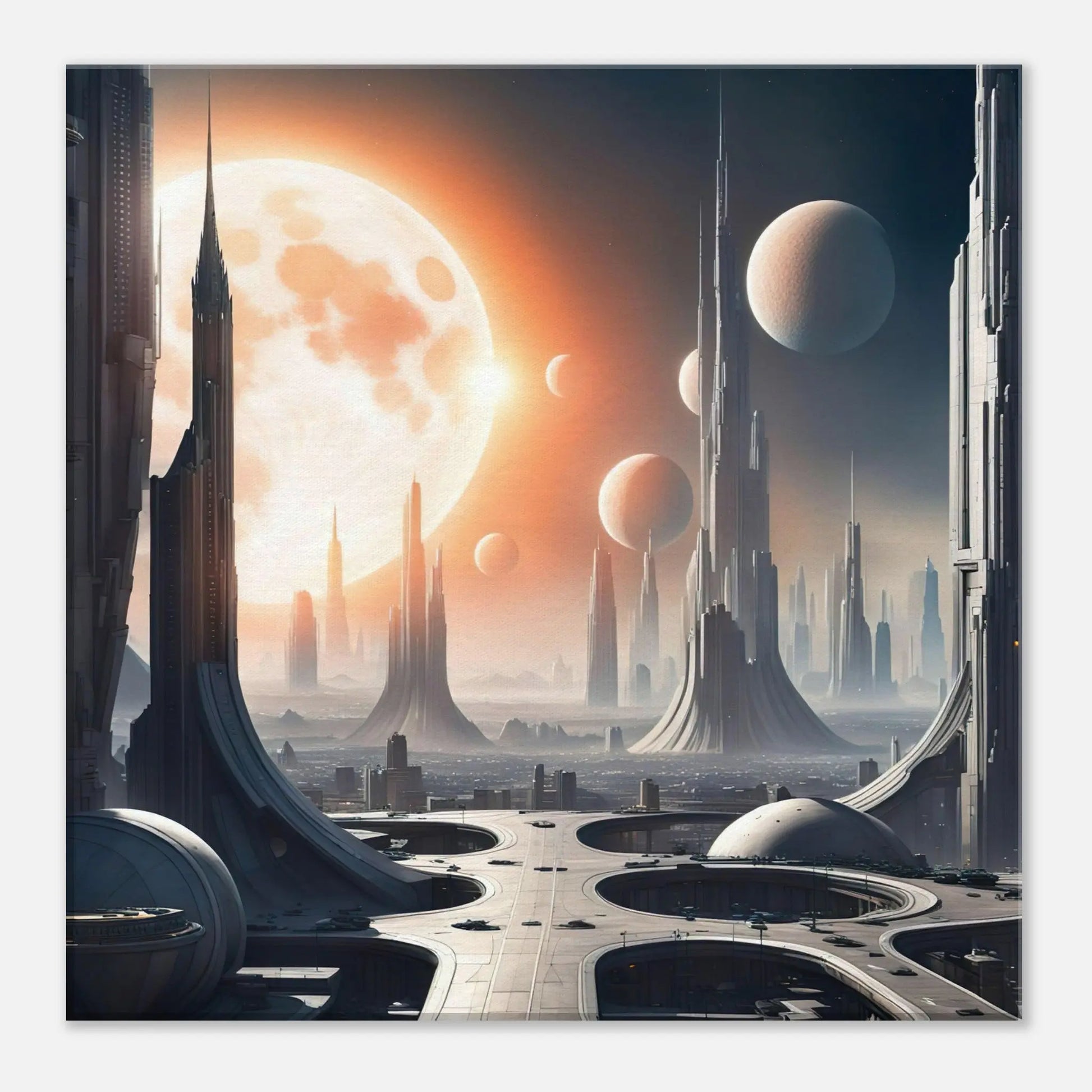 Leinwandbild - Futuristische Welt - Digitaler Stil, KI-Kunst, Sci-Fi, 40x40-cm-16x16 - RolConArt