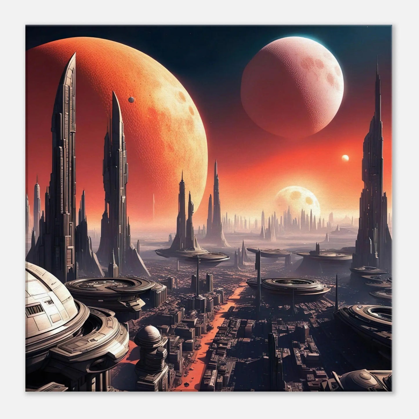 Leinwandbild - Futuristische Welt - Digitaler Stil, KI-Kunst, Sci-Fi, 50x50-cm-20x20 - RolConArt