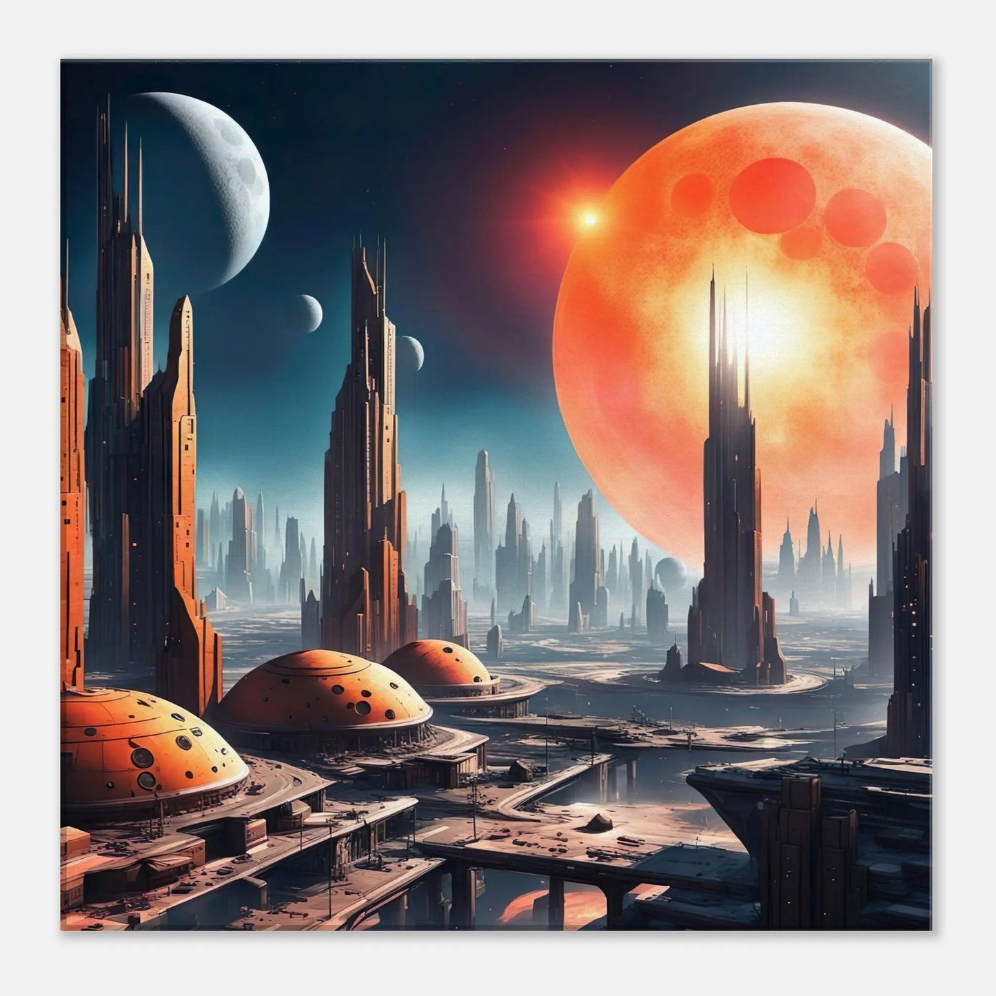 Leinwandbild - Futuristische Welt - Digitaler Stil, KI-Kunst, Sci-Fi, 50x50-cm-20x20 - RolConArt