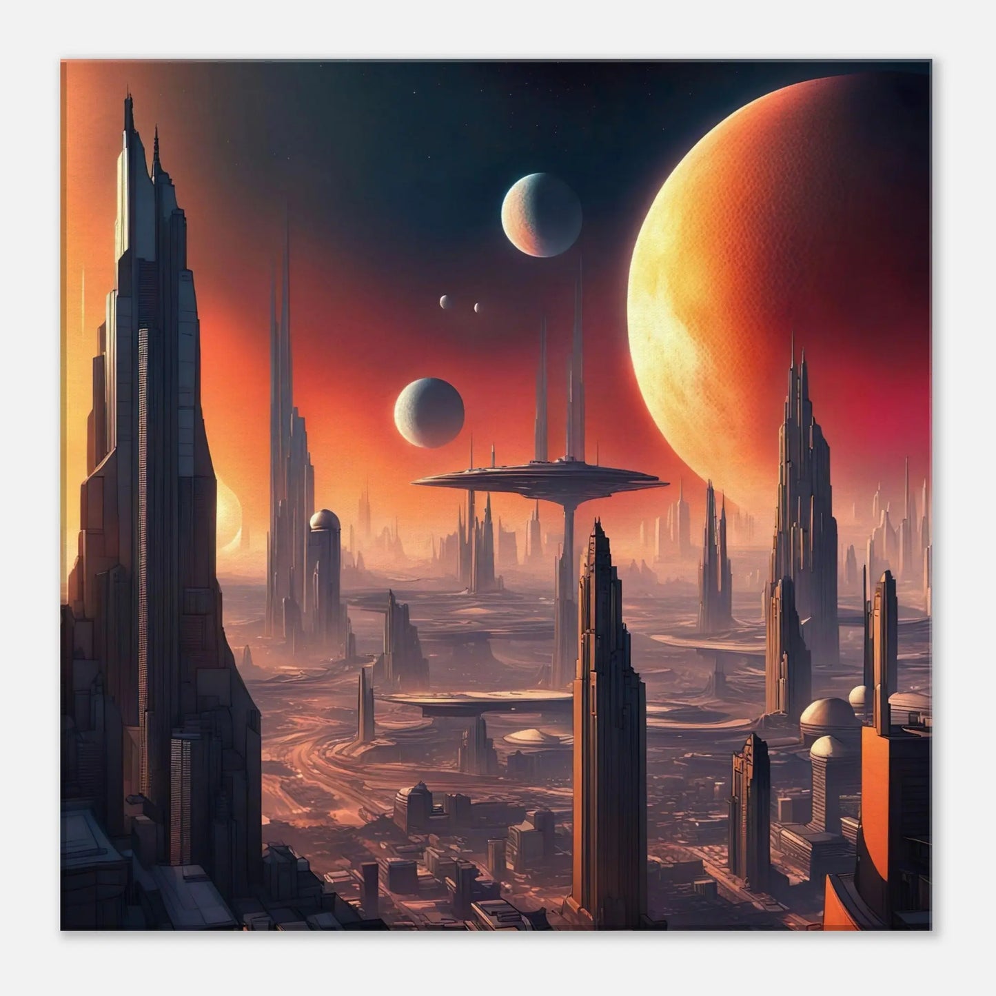 Leinwandbild - Futuristische Welt - Digitaler Stil, KI-Kunst, Sci-Fi, 50x50-cm-20x20 - RolConArt