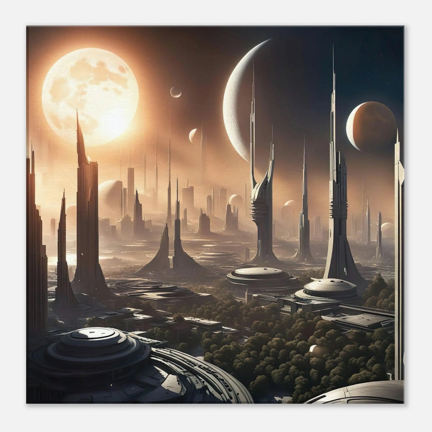 Leinwandbild - Futuristische Welt - Digitaler Stil, KI-Kunst, Sci-Fi, 50x50-cm-20x20 - RolConArt