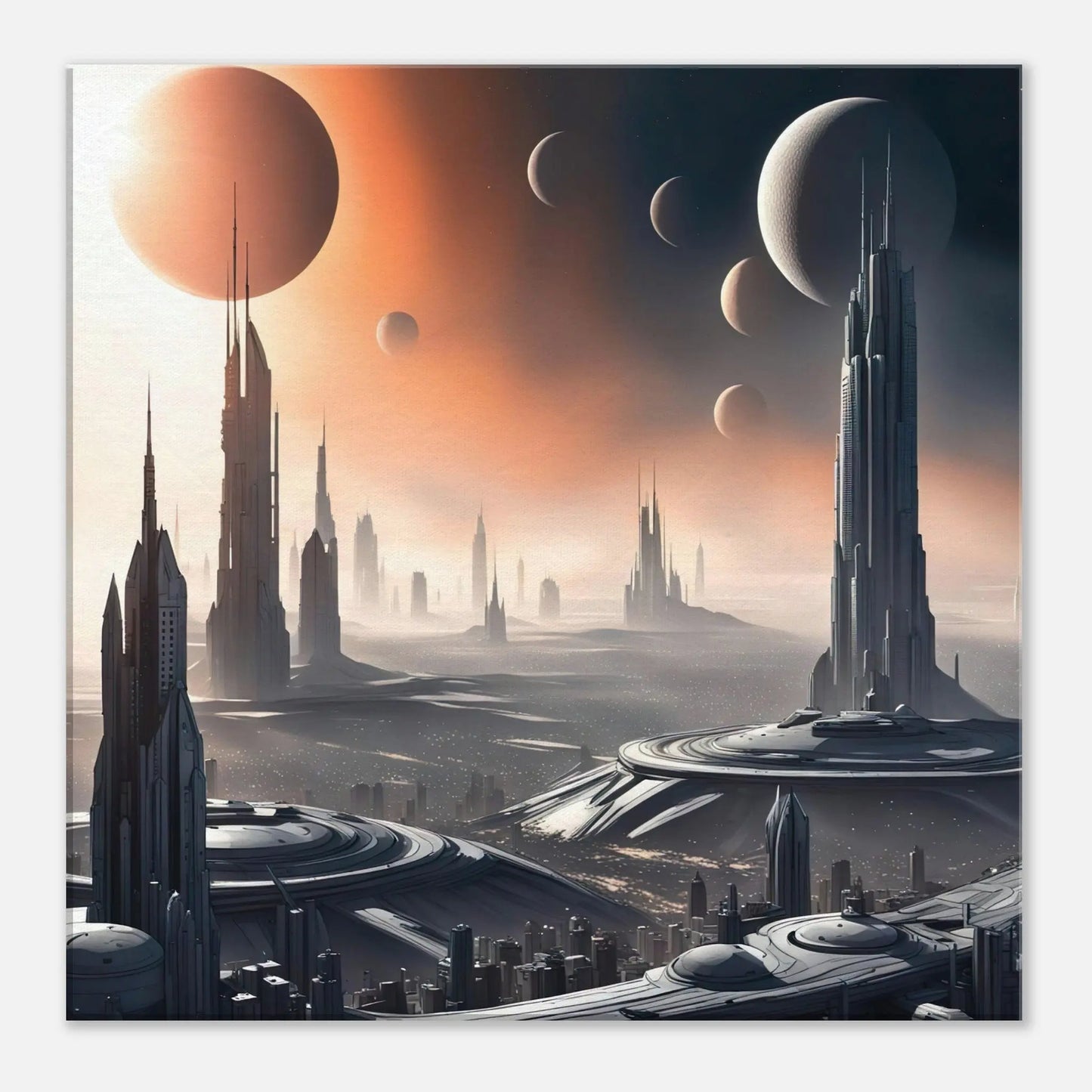 Leinwandbild - Futuristische Welt - Digitaler Stil, KI-Kunst, Sci-Fi, 50x50-cm-20x20 - RolConArt