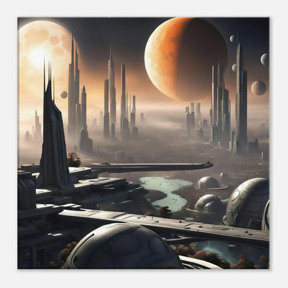 Leinwandbild - Futuristische Welt - Digitaler Stil, KI-Kunst, Sci-Fi, 50x50-cm-20x20 - RolConArt