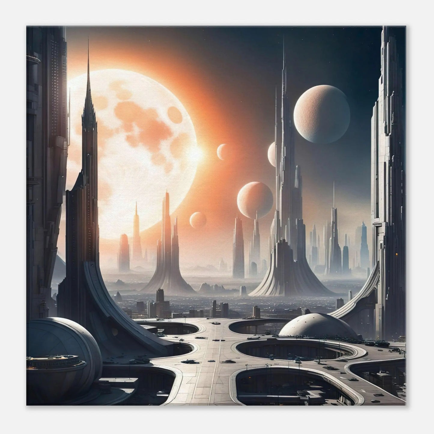 Leinwandbild - Futuristische Welt - Digitaler Stil, KI-Kunst, Sci-Fi, 50x50-cm-20x20 - RolConArt