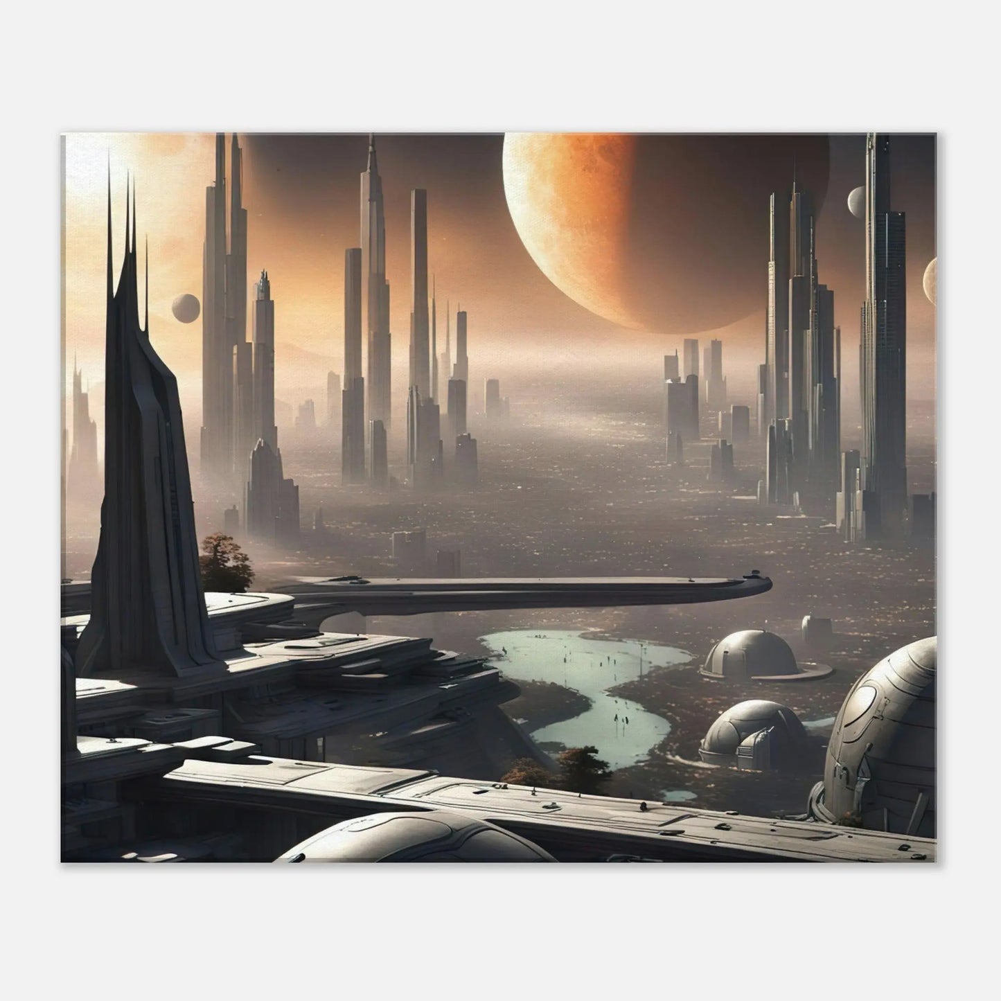 Leinwandbild - Futuristische Welt - Digitaler Stil, KI-Kunst, Sci-Fi, 50x60-cm-20x24 - RolConArt