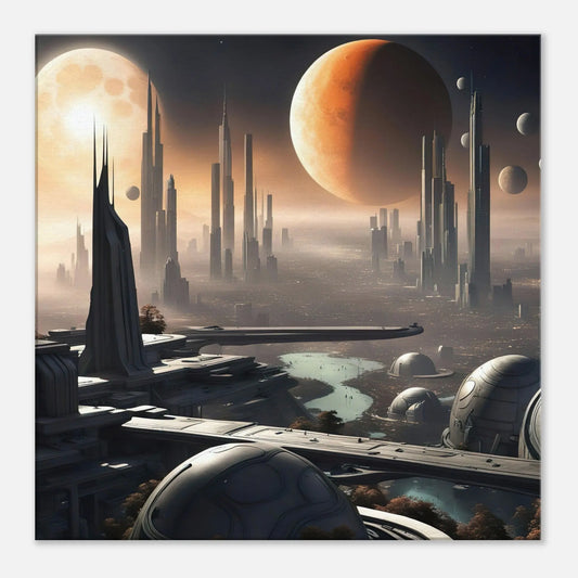 Leinwandbild - Futuristische Welt - Digitaler Stil, KI-Kunst, Sci-Fi, 60x60-cm-24x24 - RolConArt