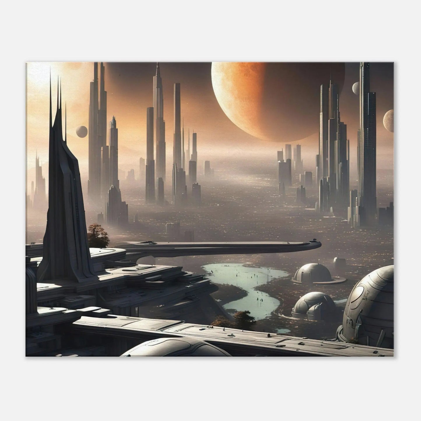 Leinwandbild - Futuristische Welt - Digitaler Stil, KI-Kunst, Sci-Fi, 60x75-cm-24x30 - RolConArt